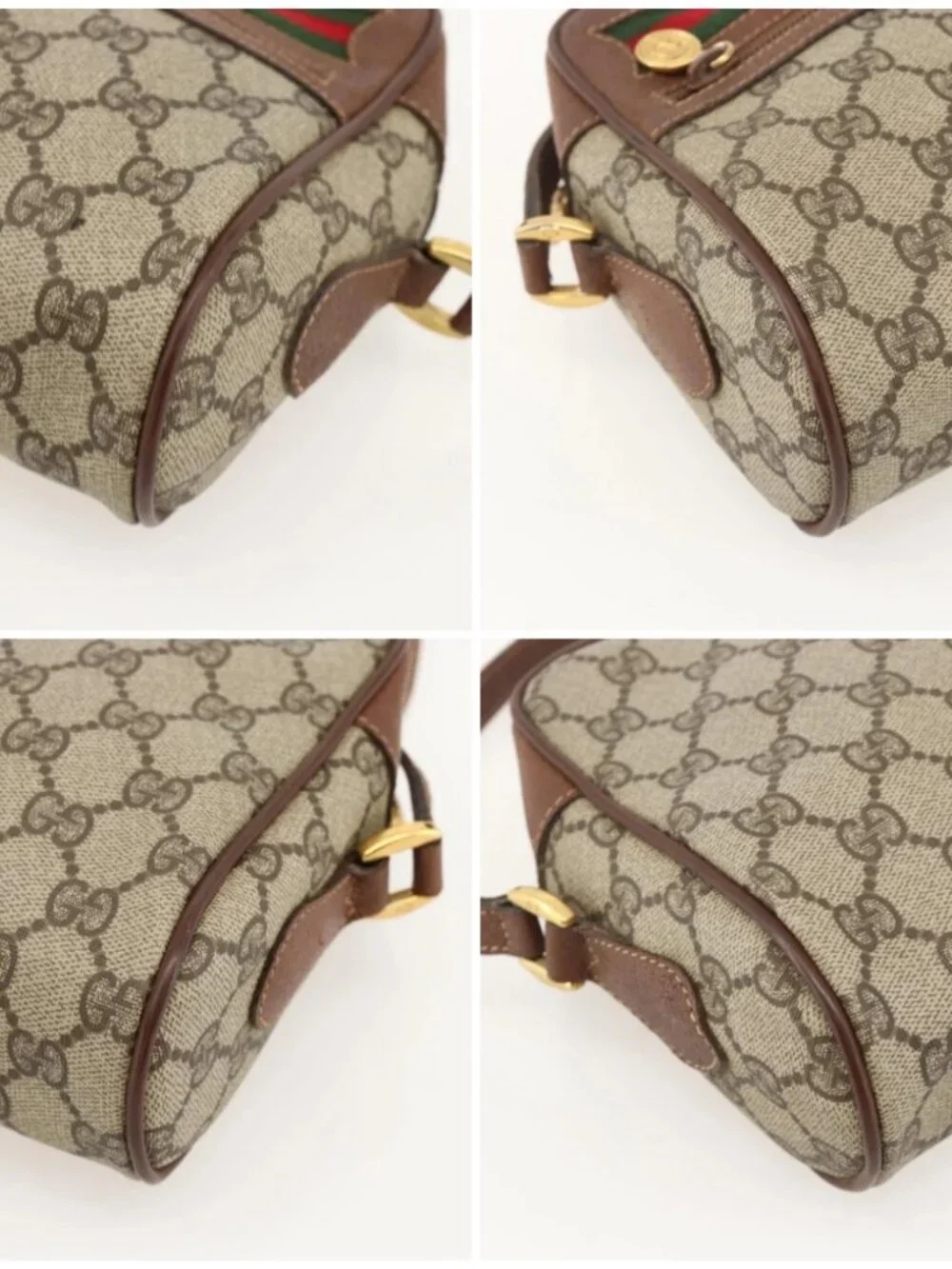 GUCCI GG Supreme Web Sherry Line Bag PVC Beige Gold 001 56 6655 Auth YKZ1519